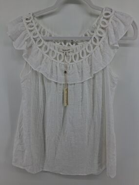 Max Studio White Eyelet Ruffle Yoke Camisole